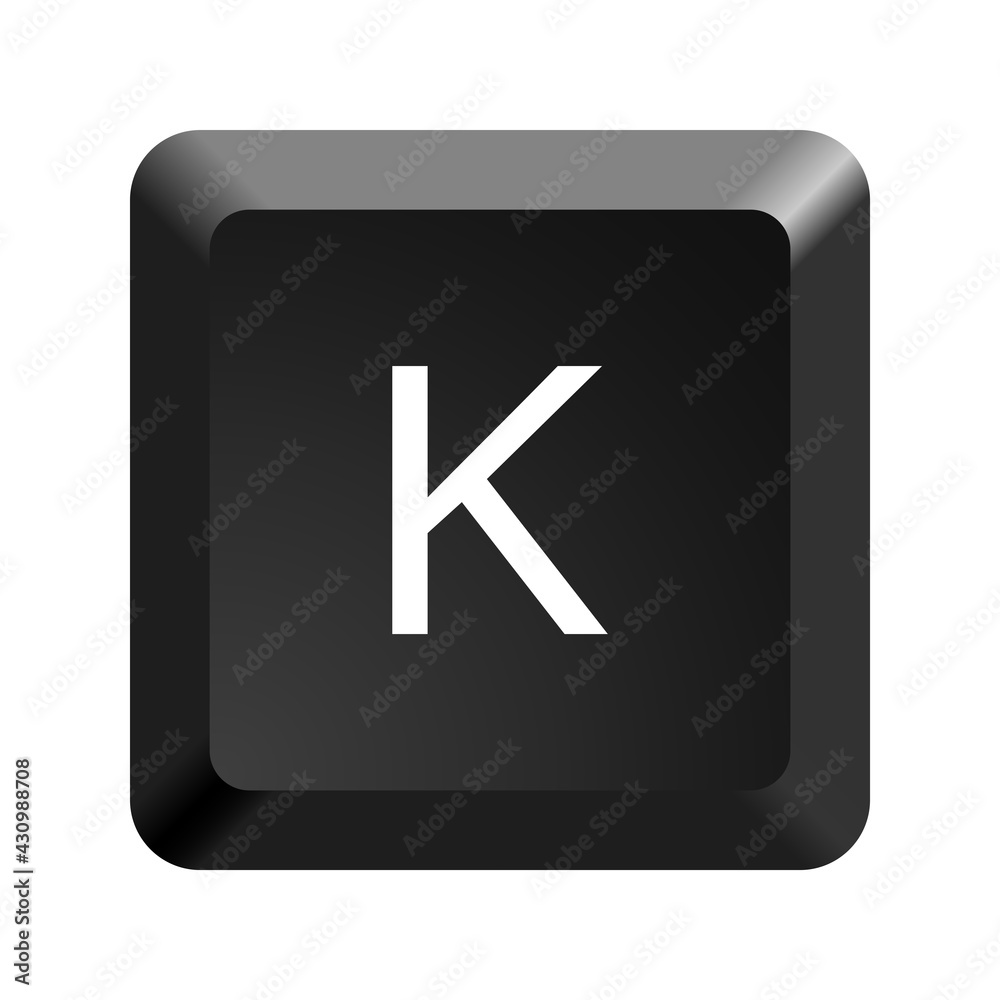 Black computer keyboard key Letter K. Button icon vector illustration