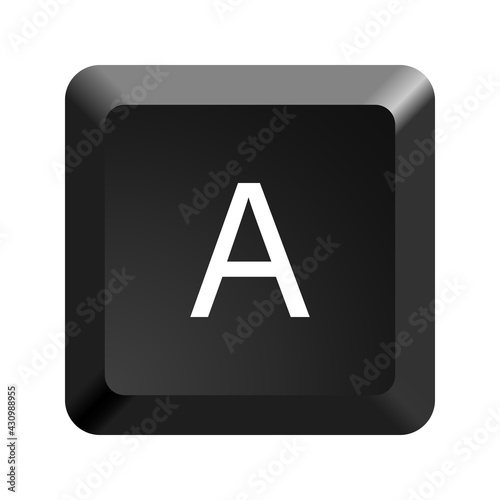 Black computer keyboard key Letter A. Button icon vector illustration. 