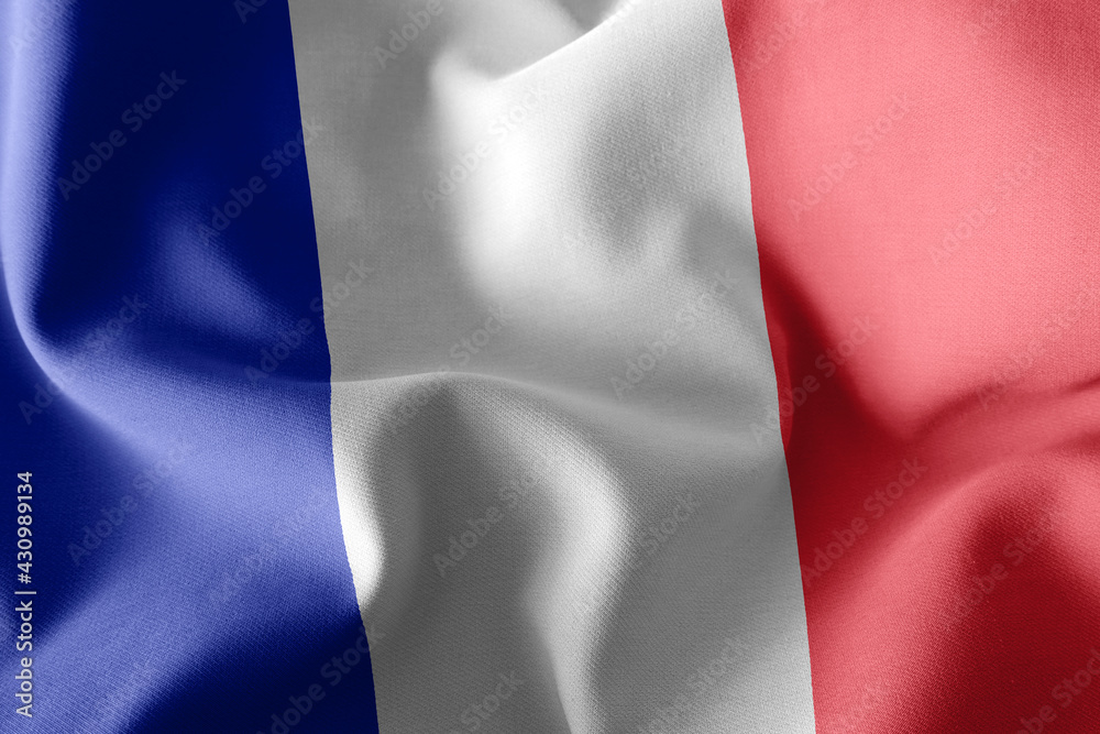3D rendering illustration closeup flag of France. Waving on the