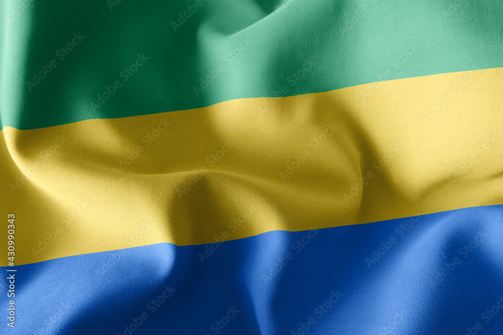 3D rendering illustration closeup flag of Gabon. Waving on the w 3D rendering illustration closeup flag of Gabon. Waving on the w