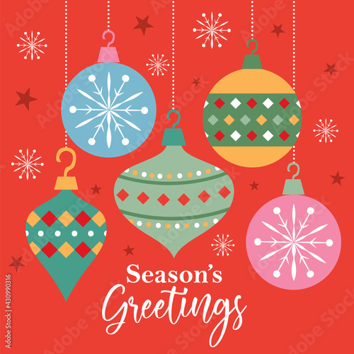 colorful christmas decoration on red color background perfect for christmas greeting card
