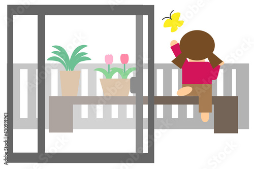 ベランダでの子供の危険な行為（後ろ背景）