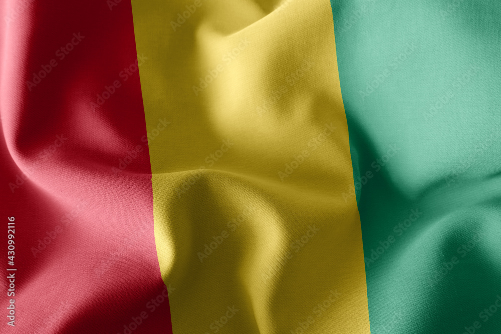Fototapeta premium 3D rendering illustration closeup flag of Guinea. Waving on the