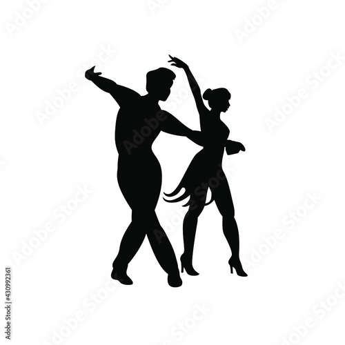 Silhouette of a dancing pair sporting latin classical dances. Vector icon