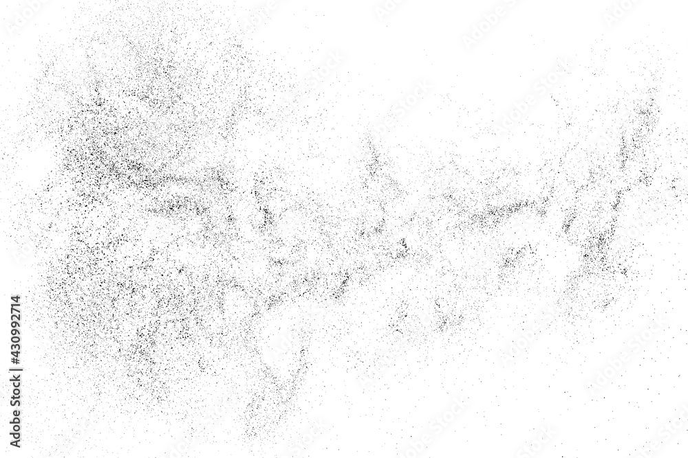 Distressed black texture. Dark grainy texture on white background. Dust overlay textured. Grain noise particles. Rusted white effect. Grunge design elements. Vector illustration, EPS 10.