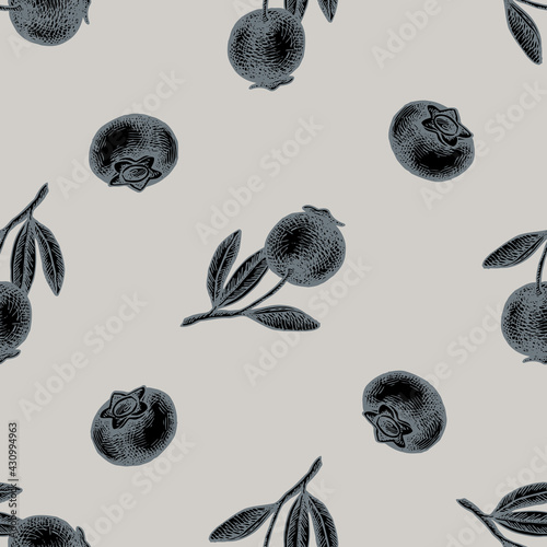 Seamless pattern with hand drawn stylized blueberry