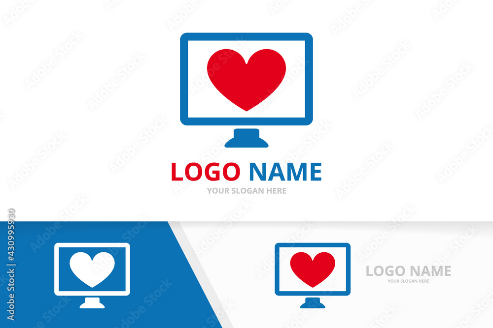 Vector heart and computer logo combination. Unique laptop logotype design template. Vector heart and computer logo combination. Unique laptop logotype design template.