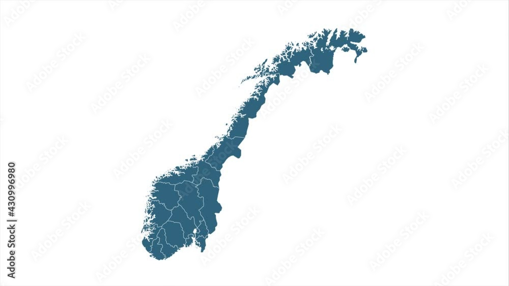 Animated map of Norway isolated on white background. Motion design