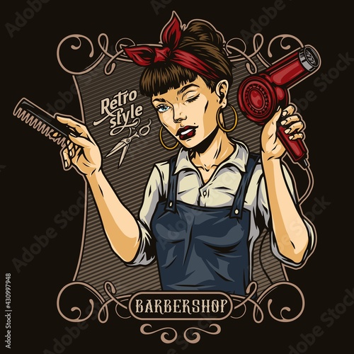 Vintage colorful barbershop label