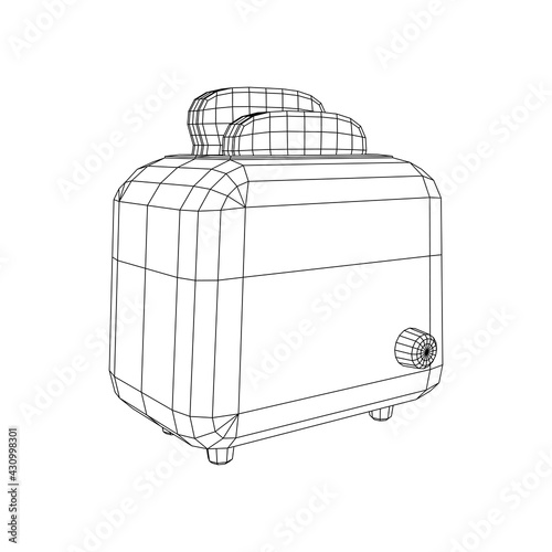 Toaster with two fried pieces of loaf prepared for a breakfast. Wireframe low poly mesh vector illustration.