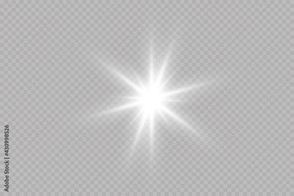 Glow light effect. Starburst with sparkles on transparent background. Vector illustration. Sun