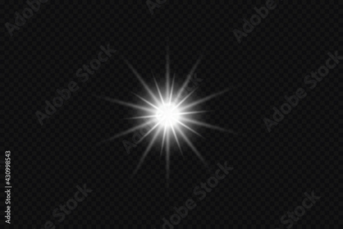 Glow light effect. Starburst with sparkles on transparent background. Vector illustration. Sun