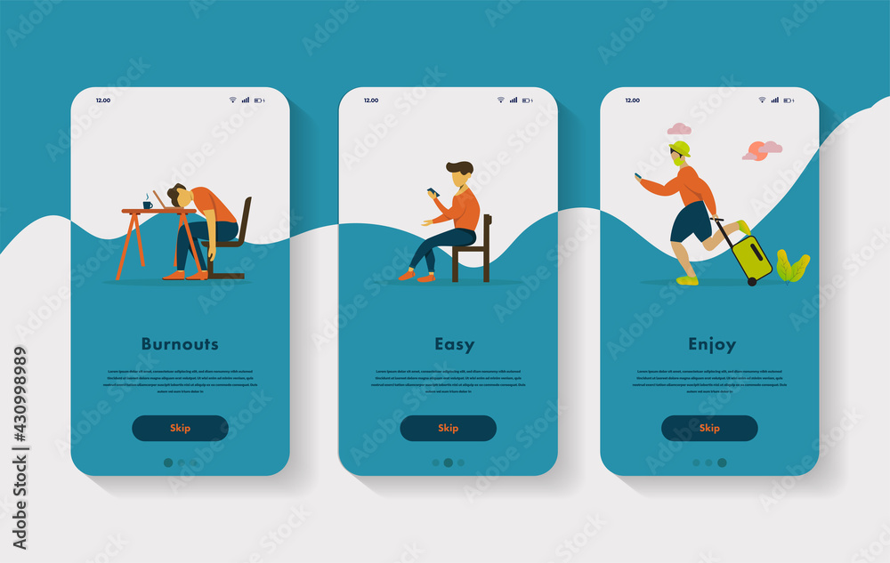 Onboarding app UI, Illustration of Onboarding Screen User Interface Kit