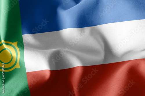 3D illustration flag of Khakassia is a region of Russia.
