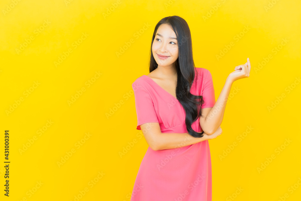 Portrait beautiful young asian woman smile with action Portrait beautiful young asian woman smile with action