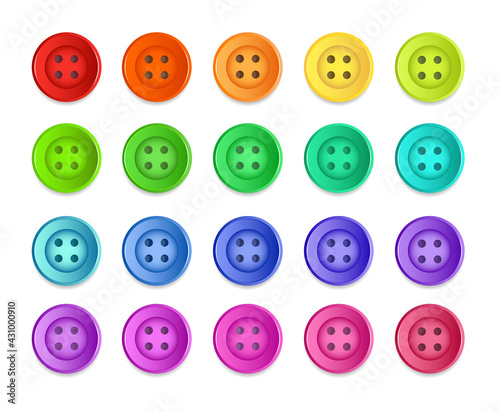 A set of twenty sewing buttons in different colors. Rainbow palette. Vector illustration	