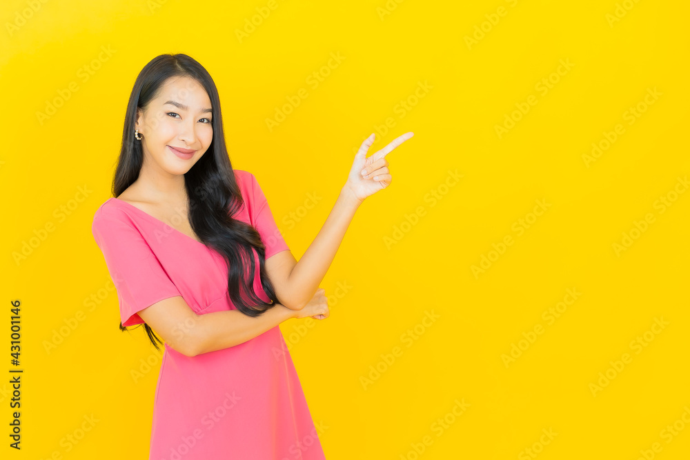 Portrait beautiful young asian woman smile with action Portrait beautiful young asian woman smile with action