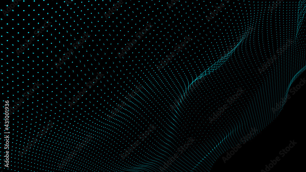 Obraz premium Abstract digital background. Futuristic wave of dots and weave lines. Digital technology. 3d rendering.