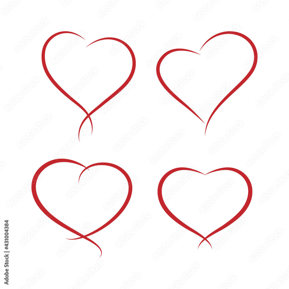 Set of silhouettes of hearts. Vector illustration isolated on white. For various applications in cards, invitations and other festive and romantic designs.