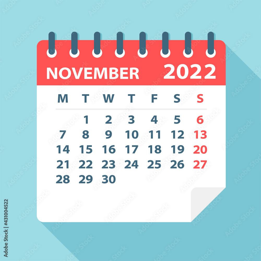 November 2022 Calendar Leaf - Vector Illustration November 2022 Calendar Leaf - Vector Illustration