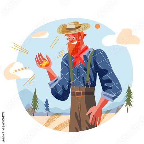 фотографія Happy digger with gold in hand in Golden Rush times