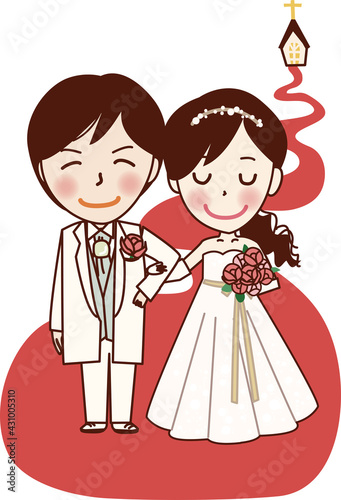 ヴァージンロードでの幸せな新郎新婦。