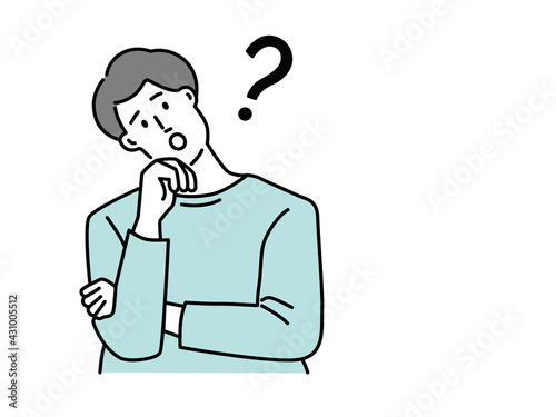 悩む男性のイラスト(困る、悩み、考える、問題、不安、調べる、困惑、疑問、解決、？)
Confused man thinking together. People with question marks vector illustration. Man and woman with question, thinking guy