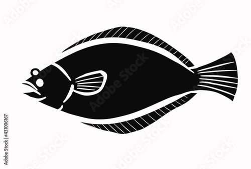 海の魚のヒラメのモノクロでシンプルなイラスト