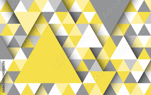 Abstract background pattern. Drop shadow triangle shape. Color trend of 2021, yellow gray white. Texture design for publications, cover, poster, leaflet, brochure, banner, wall. Vector illustration.