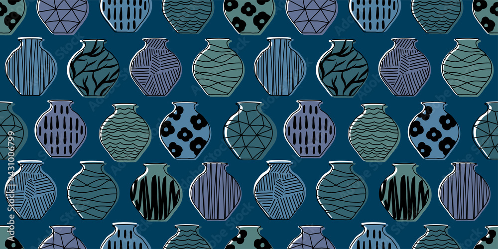Vase Illustration Background Seamless Pattern Vector 壺のイラストパターン Stock Vector Adobe Stock