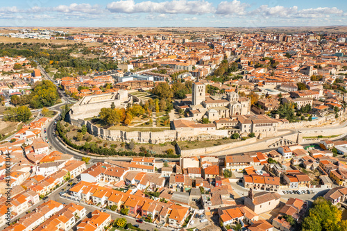 Aerial view of Zamora medieval castle on hilltop in Zamora township during a sunny day, Castilla Leon, Spain. photo