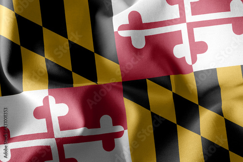 3D illustration flag of Maryland is a region of United States. W