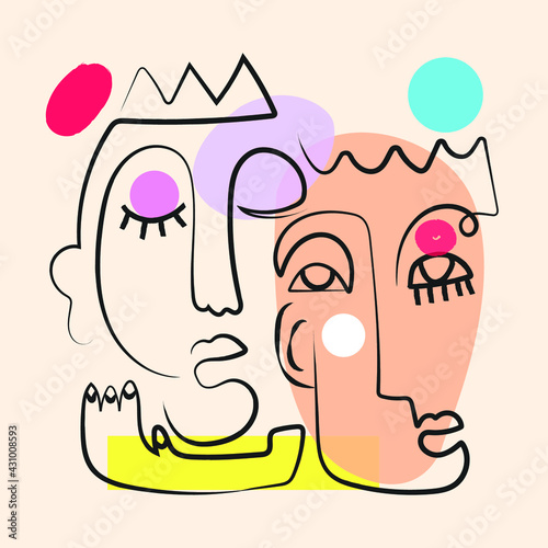 Abstract line face character vector illustration. Rough,sketch, line art, contour.