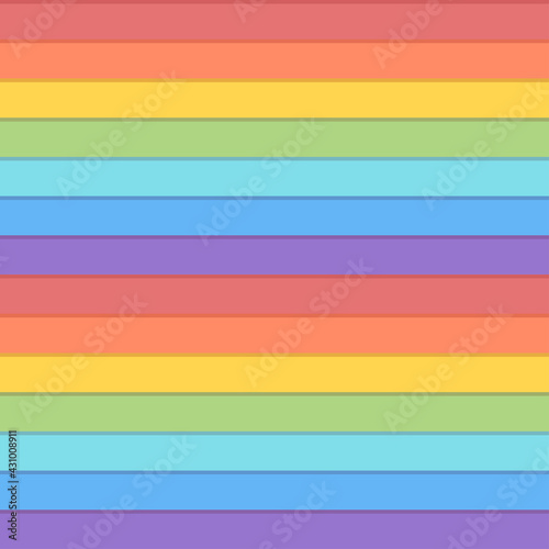 Seamless geometric pattern on rainbow colored background. Flat cartoon style