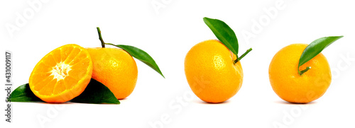 Group of Citrus sinensis ( called jeruk baby santang ) with leaves isolated on white background, local fresh fruit from Indonesia