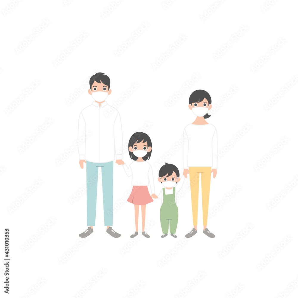 Family portrait. The family uses medical masks to protect against the coronavirus. Parents, children, grandparents against the spread of coronavirus. Flat cartoon vector illustration. Family portrait. The family uses medical masks to protect against the coronavirus. Parents, children, grandparents against the spread of coronavirus. Flat cartoon vector illustration.