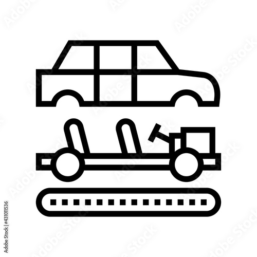 assembly of all car parts line icon vector. assembly of all car parts sign. isolated contour symbol black illustration