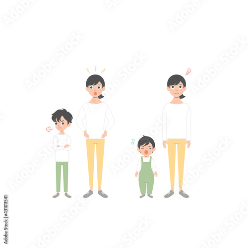 Problems of relations between son and mother. Flat cartoon vector illustration