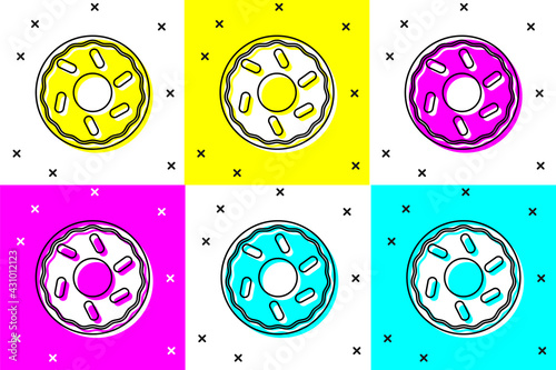 Set Donut with sweet glaze icon isolated on color background. Vector
