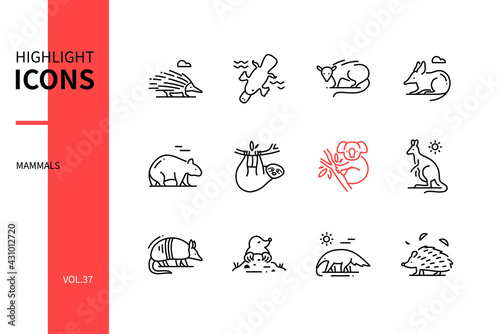 Different mammals - modern line design style icons set