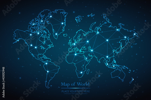 Abstract map of World geometric mesh polygonal network line, structure and point scales on dark background. Vector illustration eps 10