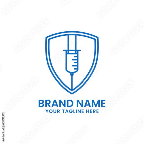 Medical logo design, syringe and shield icon.
