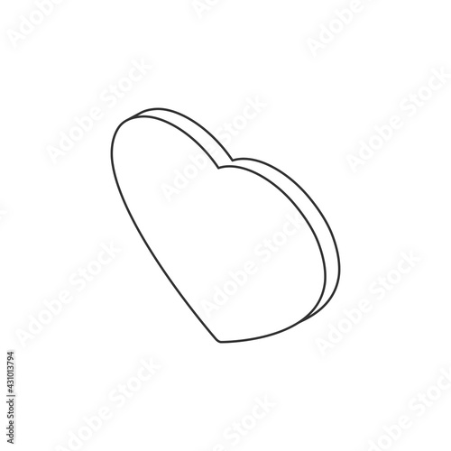 Line heart isometric icon. Cute outline flat love symbol. Vector isolated on white background