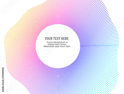 Design elements. Wave of many purple lines circle ring. Abstract vertical wavy stripes on white background isolated. Vector illustration EPS 10. Colourful waves with lines created using Blend Tool