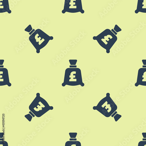Blue Coin money with pound sterling symbol icon isolated seamless pattern on yellow background. Banking currency sign. Cash symbol. Vector
