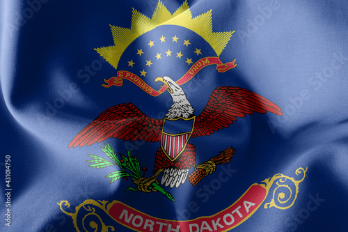 3D illustration flag of North Dakota is a region of United State