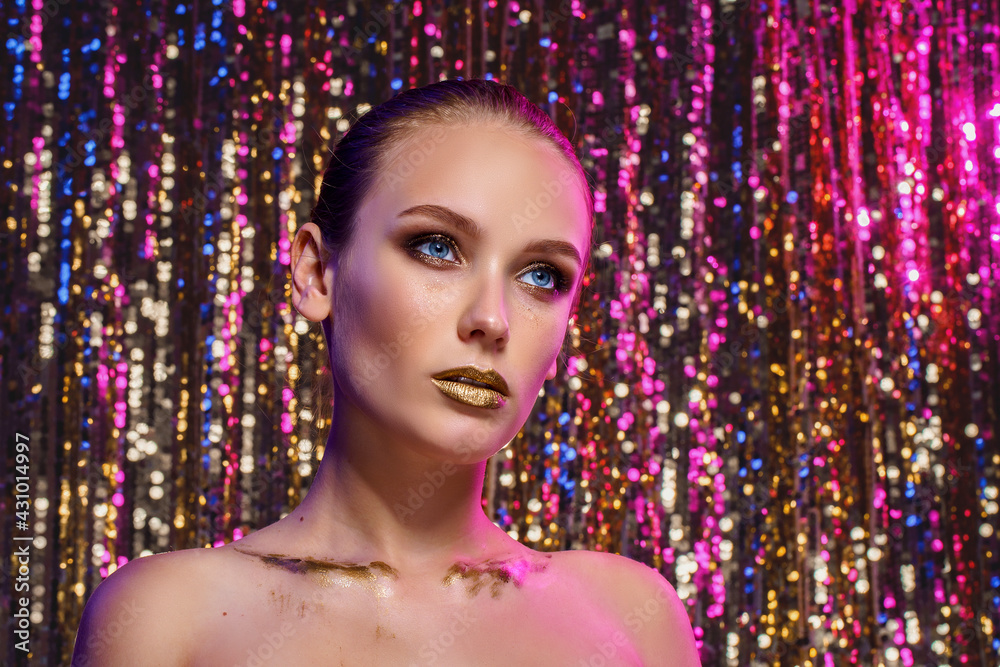 Beauty portrait of a High Fashion model woman in colorful bright Beauty portrait of a High Fashion model woman in colorful bright