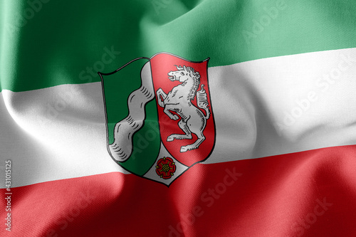 3D illustration flag of North Rhine-Westphalia is a region of Ge