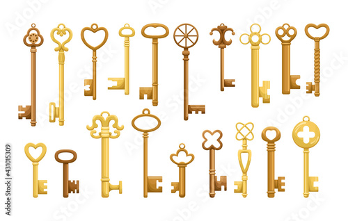 Vector set of retro keys in flat style.