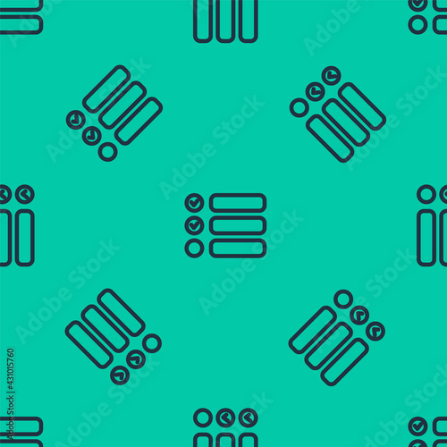 Blue line Task list icon isolated seamless pattern on green background. Control list symbol. Survey poll or questionnaire feedback form. Vector Illustration